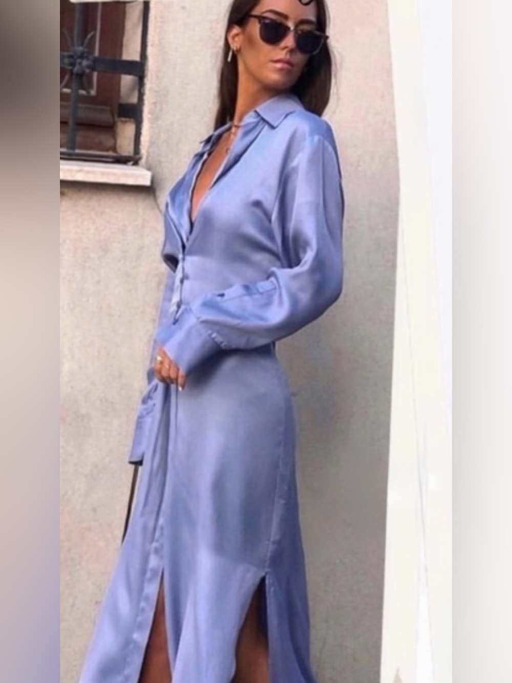 Zara wrap front sky blue satin effect shirt dress!